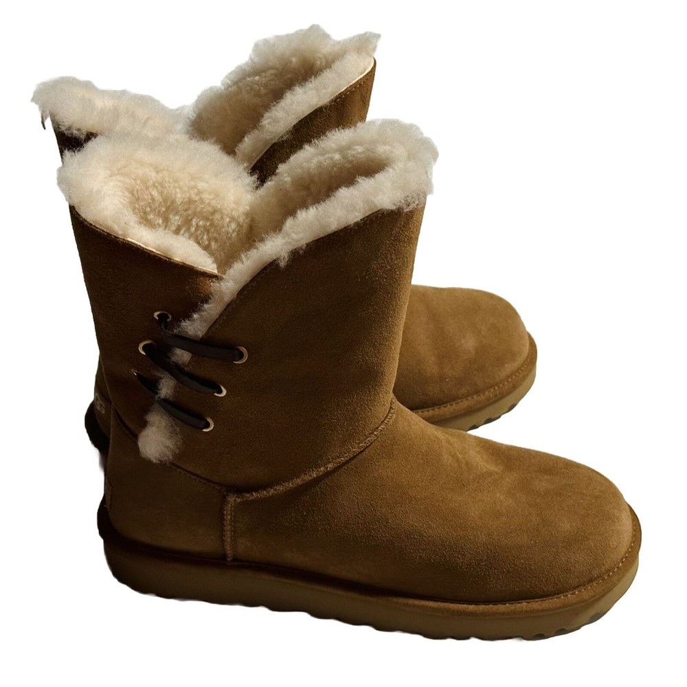 Ugg Constantine Chestnut Brown Sz 10 Shearling Suede Pull On Short 8” Boots